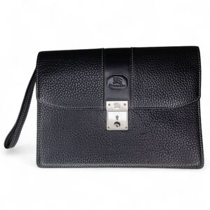 BURBERRY Black Leather Wristlet Clutch Bag Black Nova Check with Key Unisex